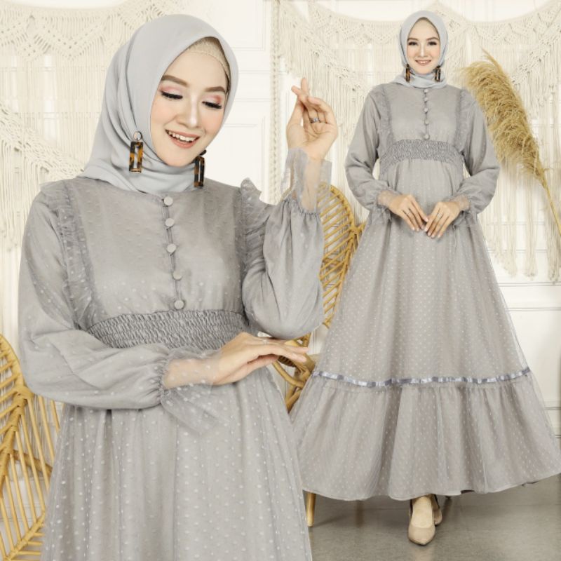 MAXI BRIGITA TILE POLKA / Gamis cantik / gamis tile