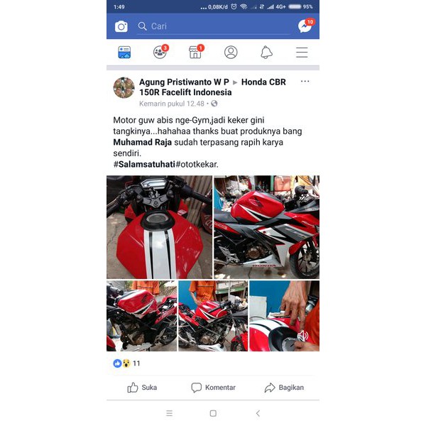 SUper Seller    COVER KONDOM TANGKI cbr 150 k45G cbr facelift  kondom tangki cbr 150 cover tangki