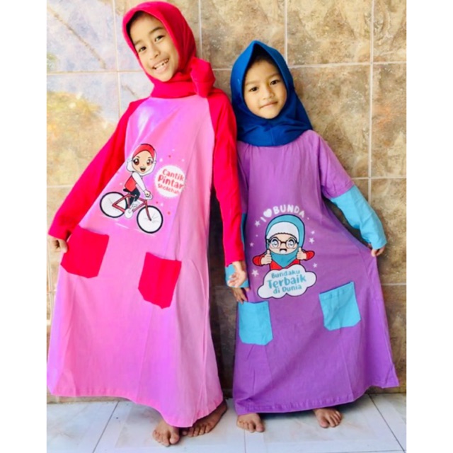 Gamis kaos anak little hijaber seperti gamis afra kids atau gamis upright untuk usia 4-9 tahun