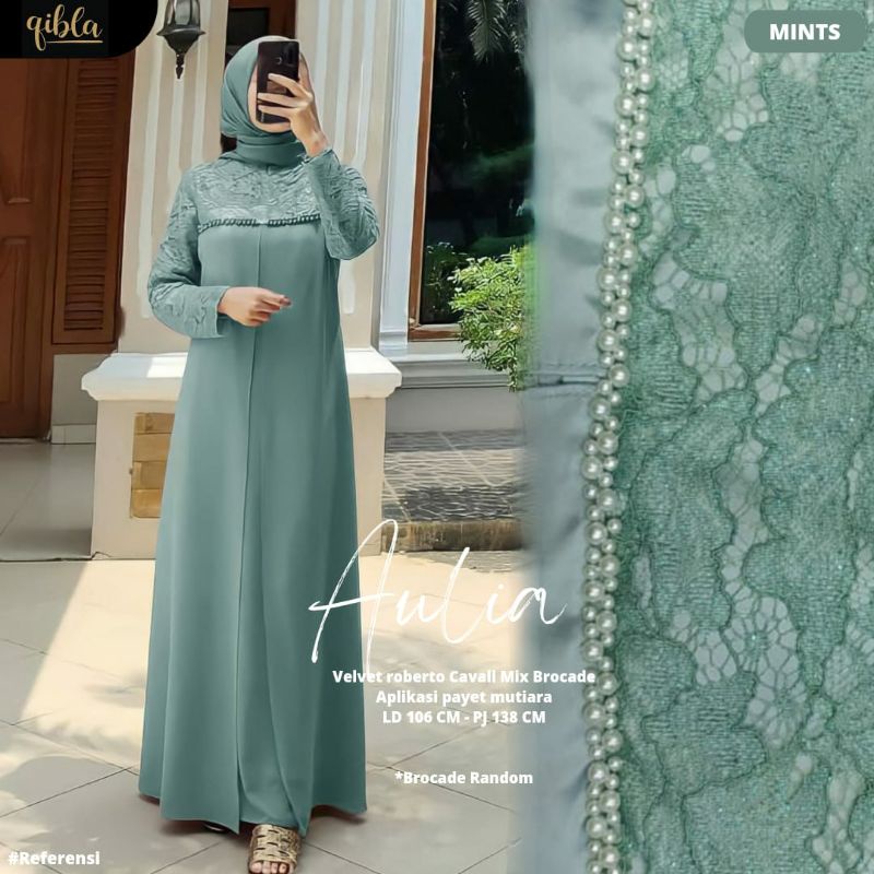 DRESS AULIA | DRESS MUSLIM APLIKASI PAYET MUTIARA BY QIBLA