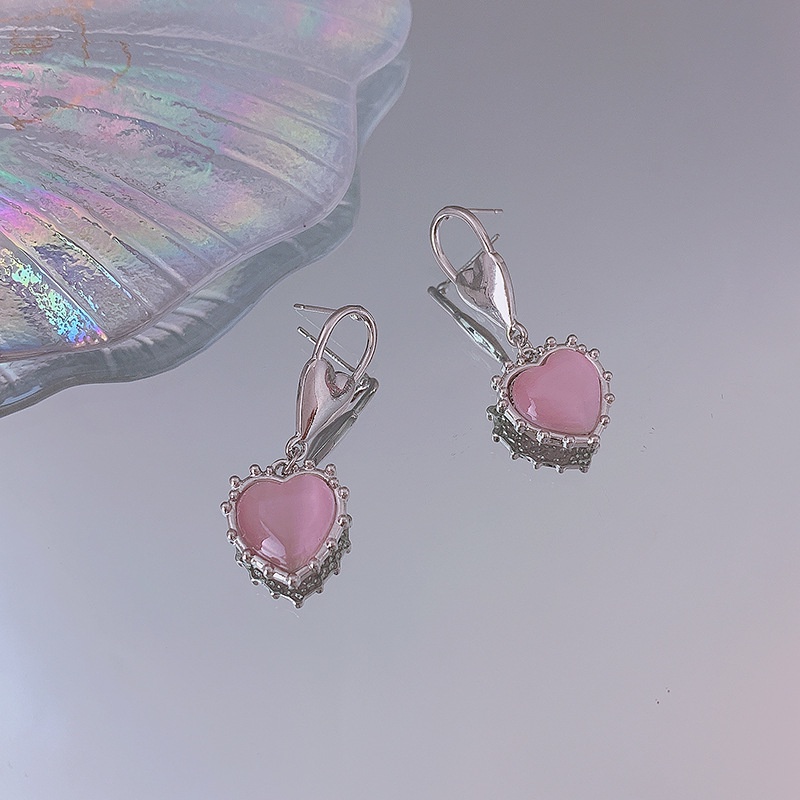 Anting Bentuk Hati Opal Warna Pink Untuk Aksesoris