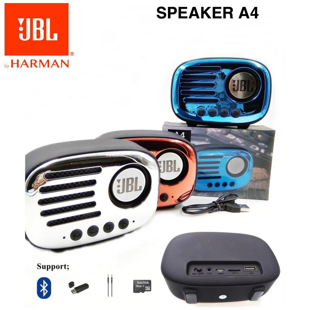 Speaker Bluetooth JBL A4 Speker Wireless Portable A4 Megabass Mini Music Box With FM Radio