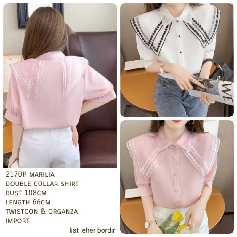 MDLV ~ 2170# Marilia Double Collar Shirt Atasan Blouse Korea Fashion Import