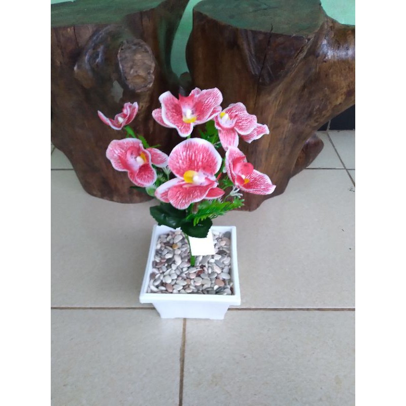 pohon bunga anggrek plastik, bunga plastik, tanaman plastik / sintetis sudah termasuk pot.