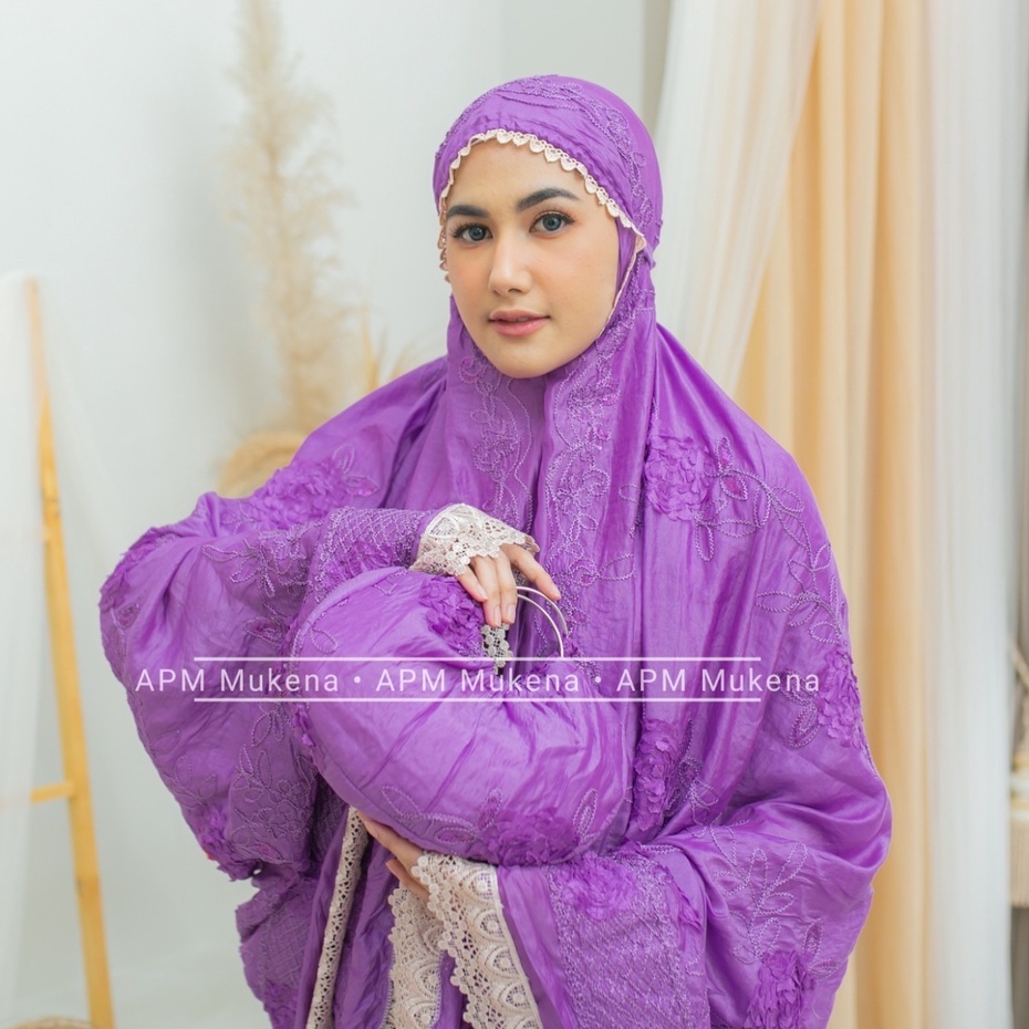 Apm Mukena - Mukena Dewasa Sutra Shimmer 2in1 Bordir Diamond Renda Mewah