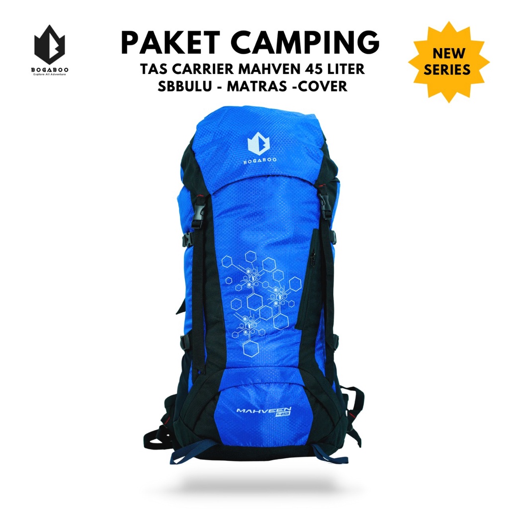 PAKET PENDAKI - Paket Camping dan Hiking  Keril Mahven 45 L - Sleeping Bag Bogaboo - Matras - Cover Bag Bogaboo