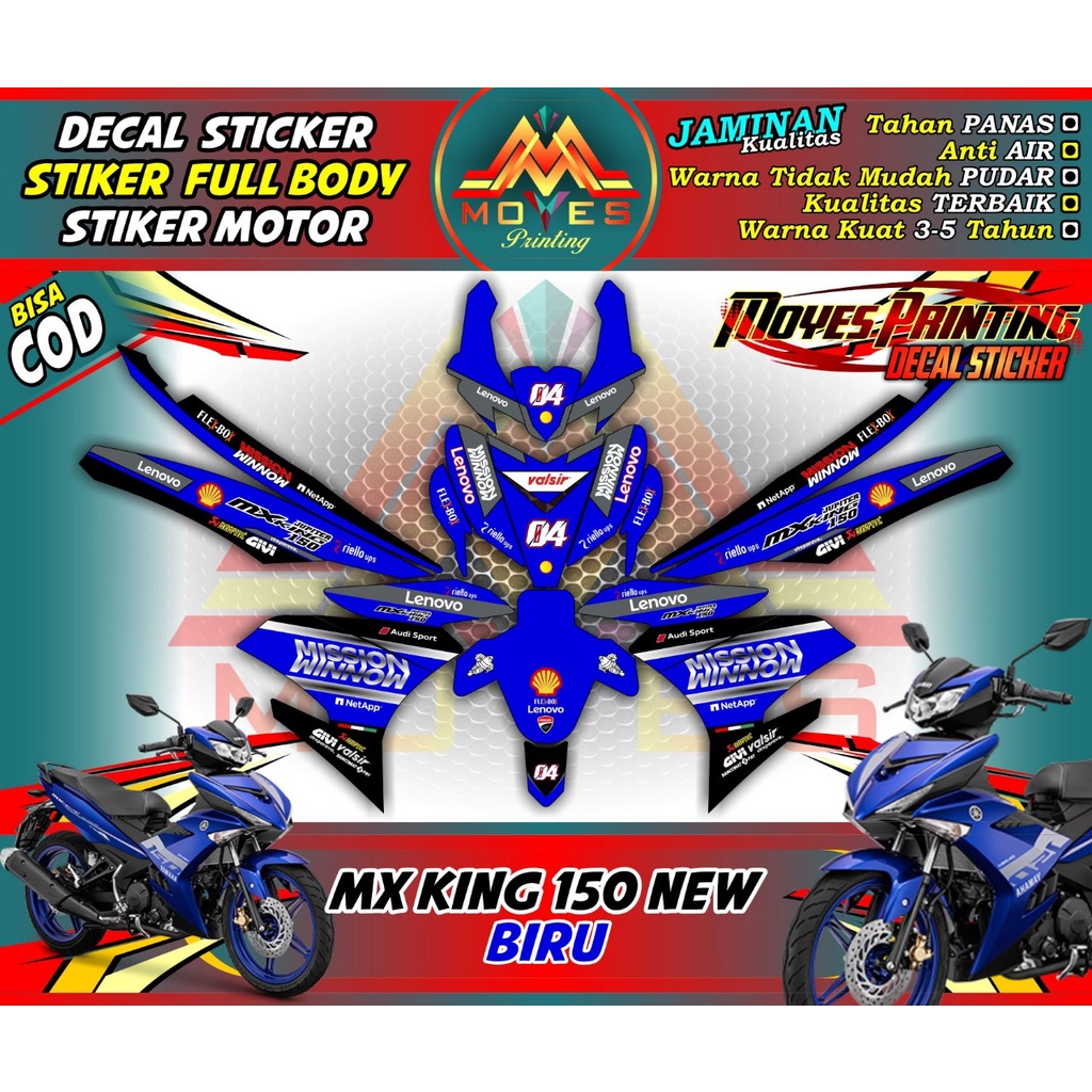 Decal Stiker Fullbody New MX KING 150 Motif Racing Line Biru Sticker Decal New MX KING 150