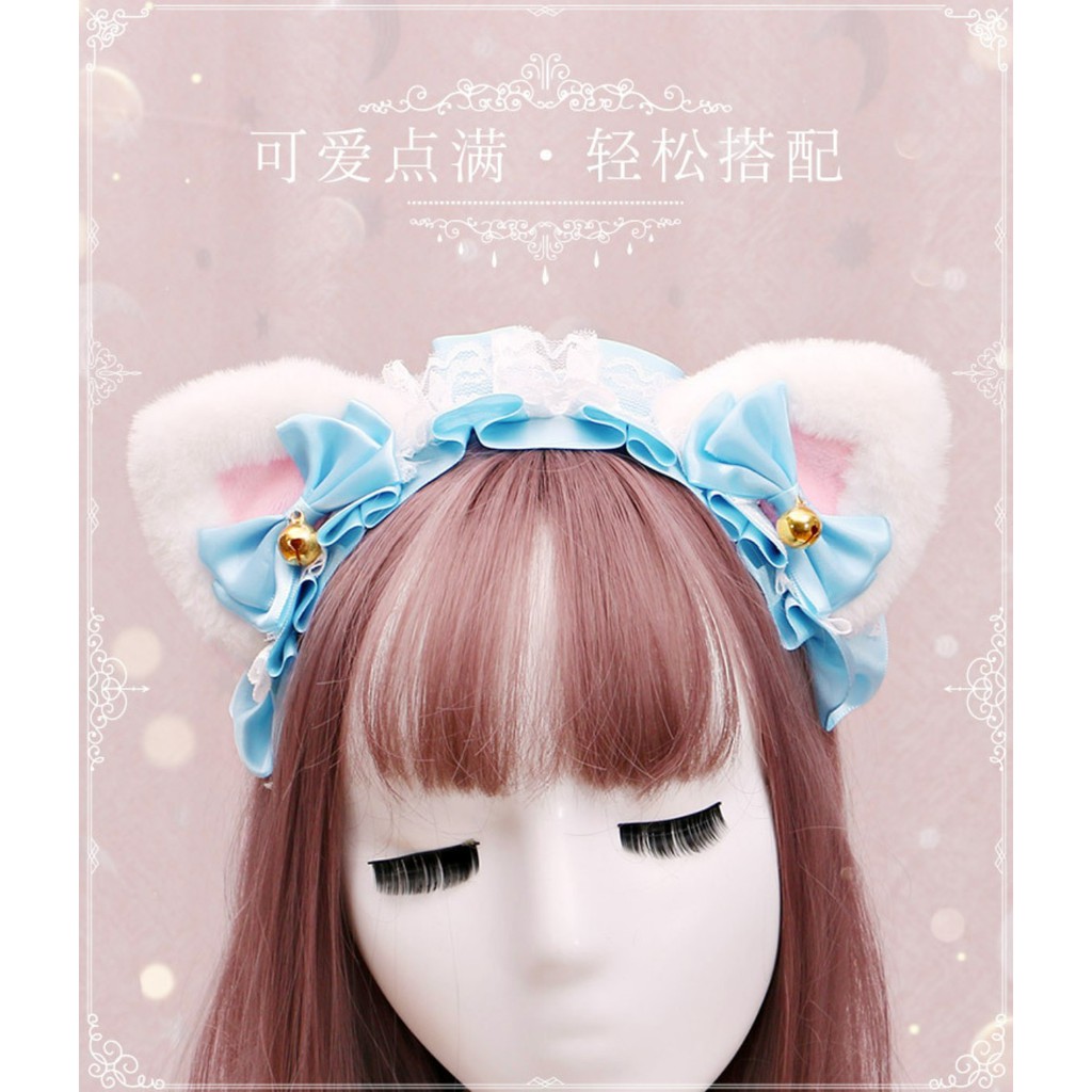 NKMA headband nekomimi maid cat ear bando kucing fur lolita cosplay aksesoris high quality