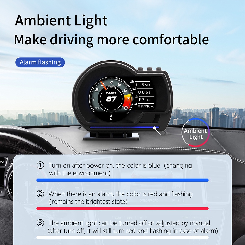 P6 Smart Mobil Layar Display OBD+GPS HUD Sistem Ganda Mobil Head up Display Digital Speedometer dengan Uji Rem Akselerasi Jelas Kode Kesalahan