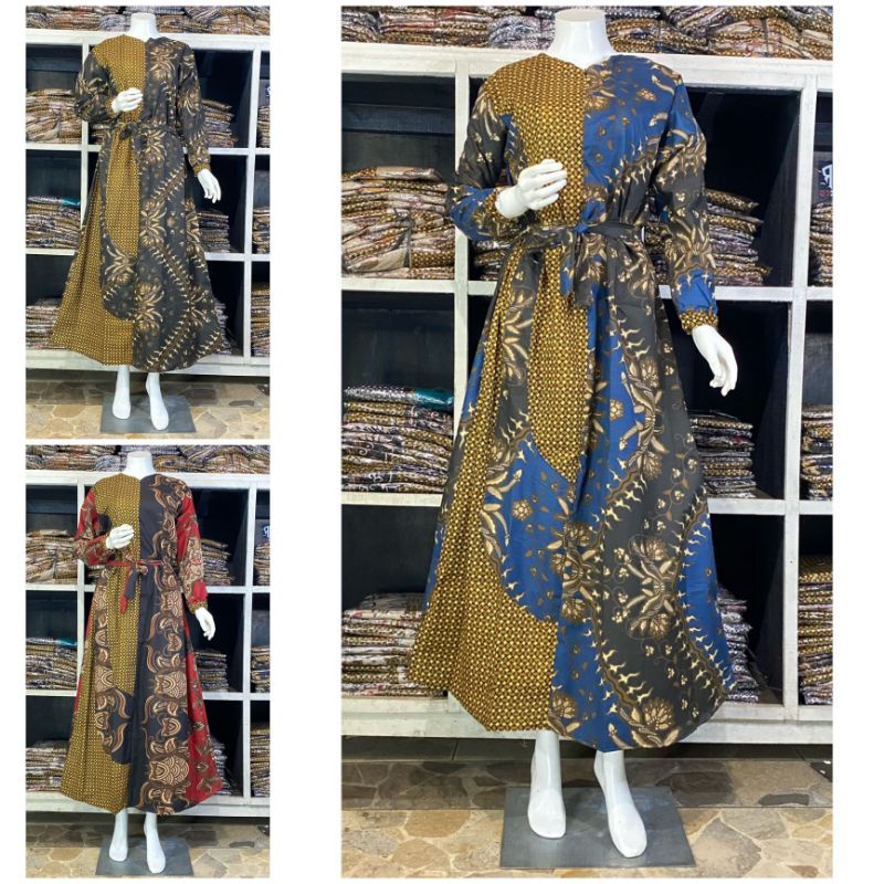 Gamis Batik Modern Murah Katun Halus Kombinasi Truntum, Ori Batik Jj