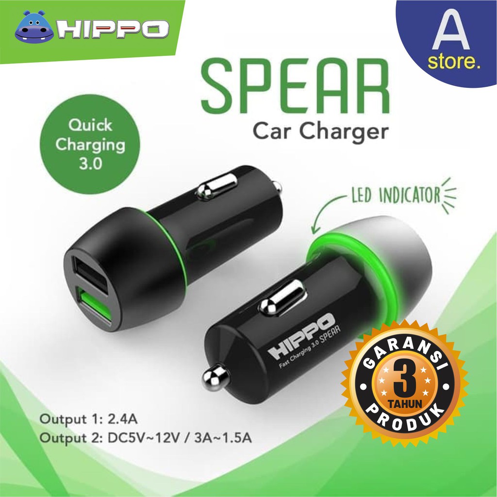 CAR CHARGER HIPPO SPEAR SP VP QUICK CHARGING 3.0 GARANSI RESMI