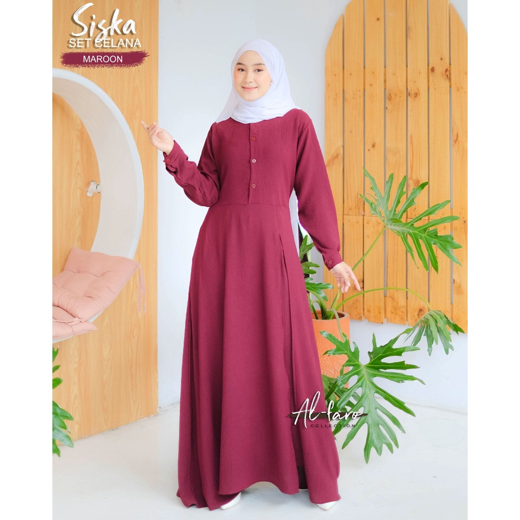 LONGDRESS SISKA FIRDA SET CELANA ORIGINAL Alfaro al faro setelan terbaru modis ootd fashionable muslim muslimah baju trendy kerja wanita polkadot