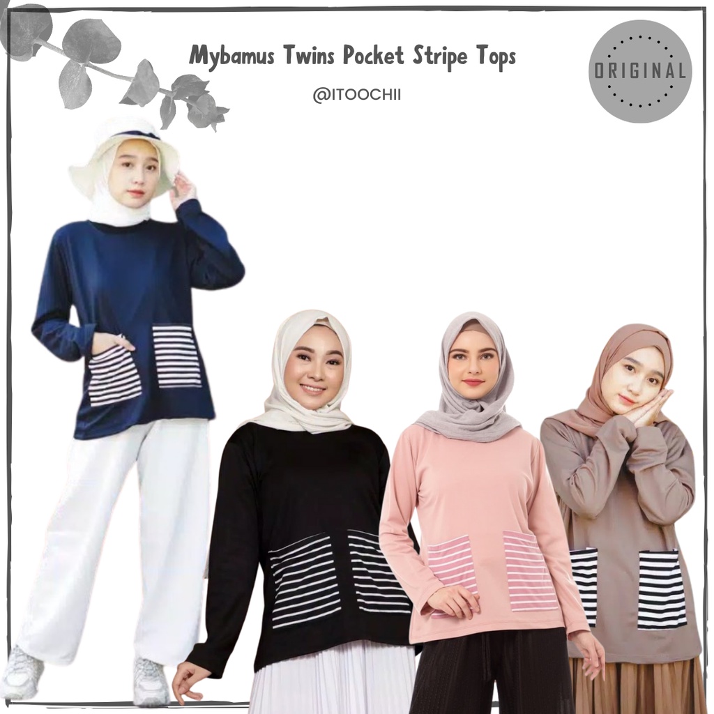 Mybamus Twins Pocket Stripe Tops Atasan Wanita Blouse Wanita Terbaru Ootd Kekinian Blouse Remaja