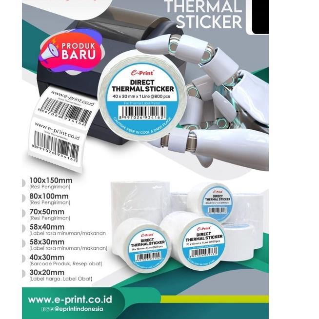

Model Baru e-print Direct Thermal Sticker 80 x100 mm 1line 300 pcs e-Print Gap 3mm ,,