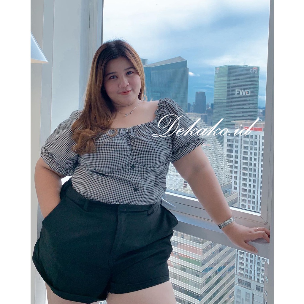 GOMES/Baju Sabrina Atasan Wanita Crop Top Blouse Lilac Kerut/Serut Jumbo/Big Size GISELLE Sabrina