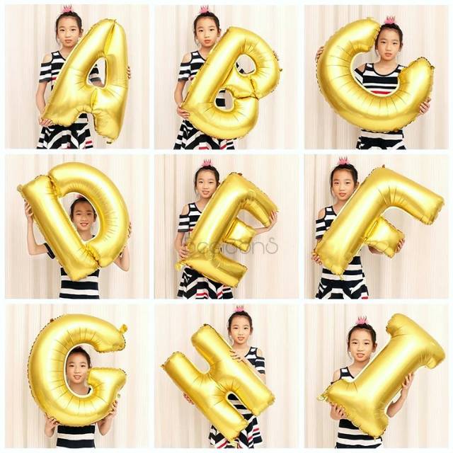 Balon Foil Huruf Gold 80 cm / Balon Huruf Besar