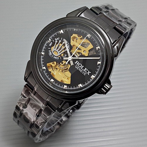 Rolex Skeleton Geneve Rantai Full Black