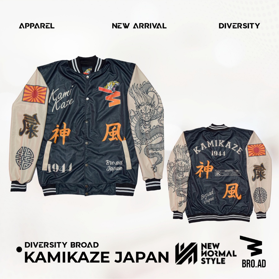 KAMIKAZE JAPAN SERIES Jaket Baseball Varsity Bomber Vintage Jacket Casual Pria Wanita Cowok Laki Distro Keren Dewasa Terbaru Original