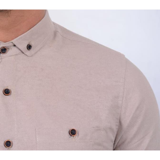 Diskon Kemeja Pria Coklat Cream Polos Lengan Pendek / Baju Kemeja Cowok Terbaru