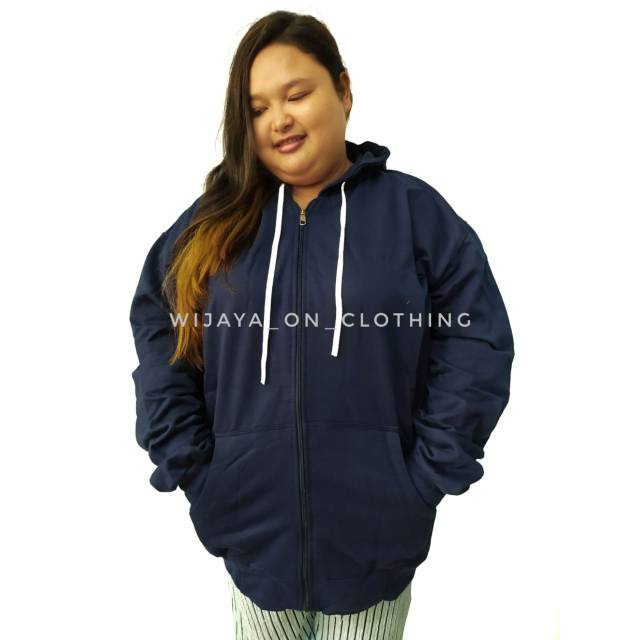 Jaket Jumbo Polos Zipper, 3XL, 4XL, 5XL Pria Wanita Hoodie Big Size