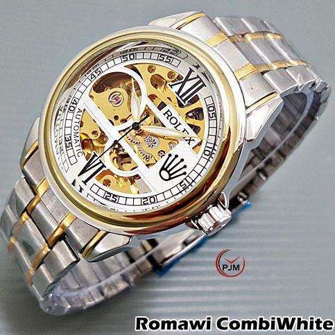 Promo Spesial Rolex Automatic Skeleton Transparan | Tali Rantai | Jam Tangan Pria Mesin Matic Otomat