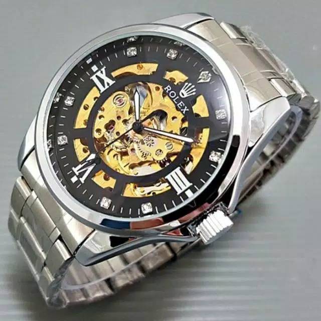 Jam Tangan Pria Rolex Automatic Skeleton Mesin Rantai Premium