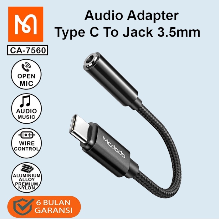 Mcdodo Ca-7560 Converter Adapter Splitter Audio Type C To Handsfree Headset Jack 3.5mm + Call For An