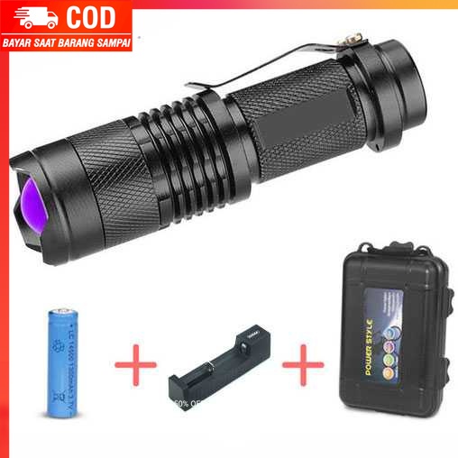 (100% BARANG ORI) TaffLED Senter LED 395nm UV + Baterai + Charger + Box Pocketman P1