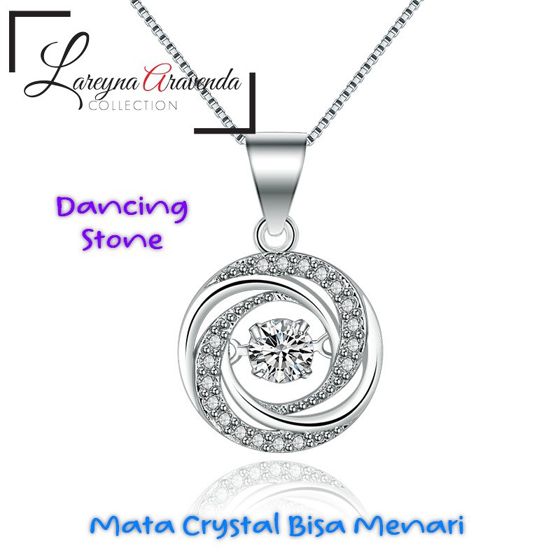 Kalung Titanium Wanita Liontin Model Dancing Stone Kristal Crystal Swarovski KL063