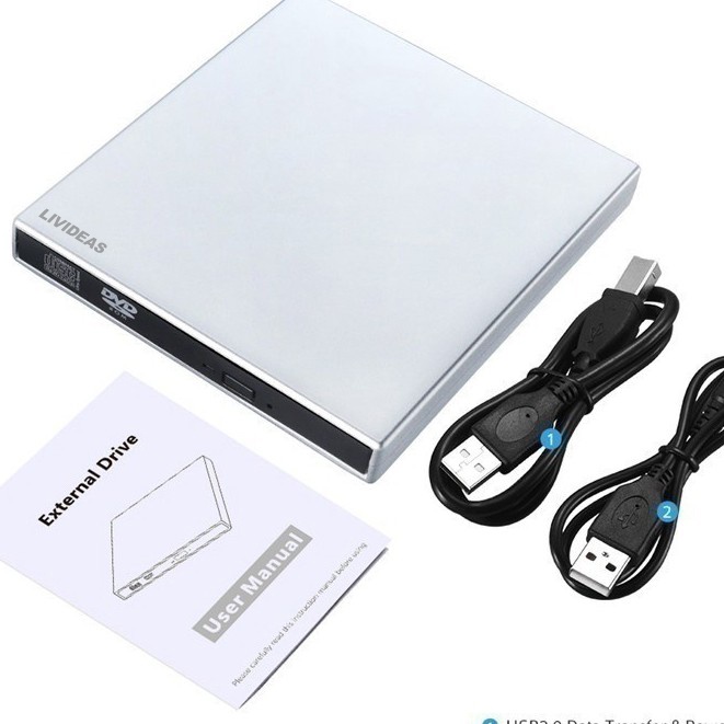 Livideas CD ROM Drive External DVD Drive Slim Portable Optical Drive Writer Burner Rewriter Untuk PC /Laptop-4