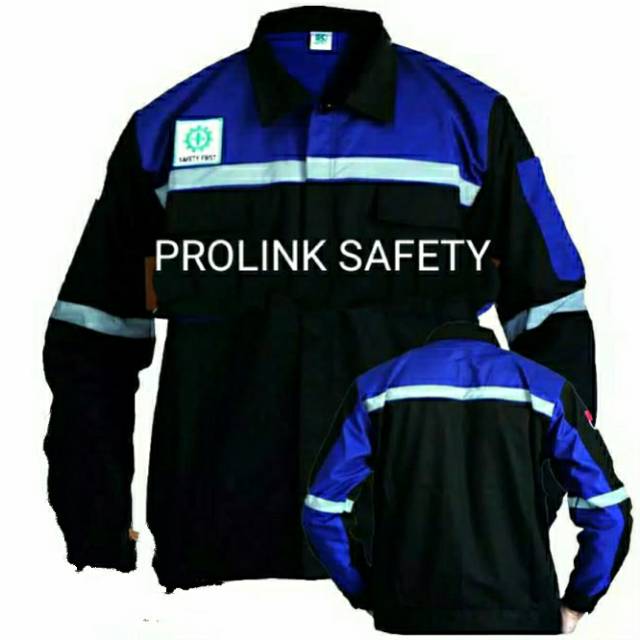 BAJU SERAGAM SAFETY HITAM KOMBINASI BIRU RESLETING