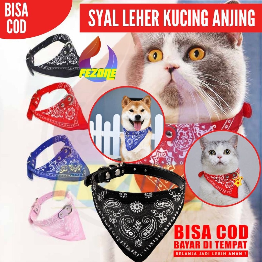 Kalung Scraft Kucing Anjing Bandana Syal Hewan Bentuk Segitiga Motif Aksesoris Kucing Termurah FEZONE