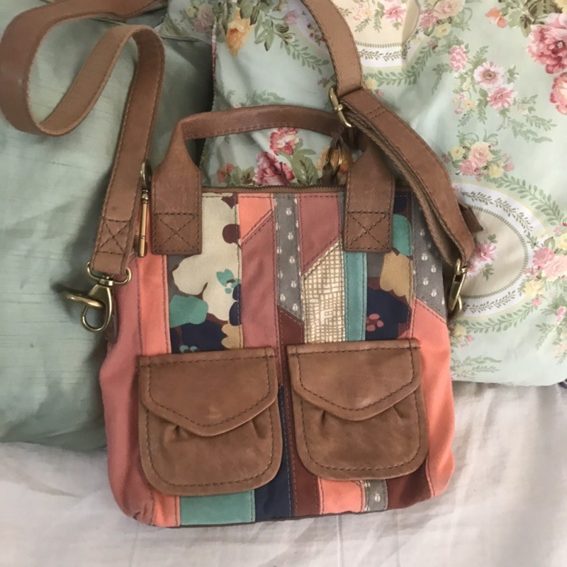 Fossil patchwork sling bag + Emory wallet