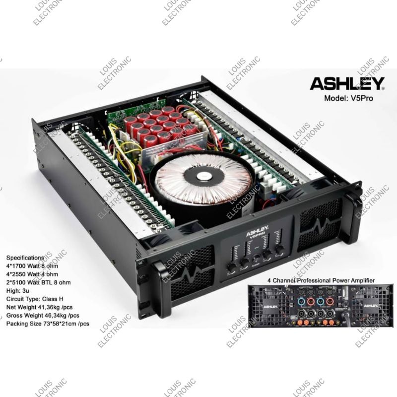 Power ASHLEY V5PRO V5 PRO V 5PRO 4 X 1700W 8 Ohm ORIGINAL