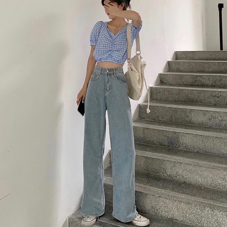 MOOGU ♡ Jeans high waist boyfriend celana panjang longgar wanita