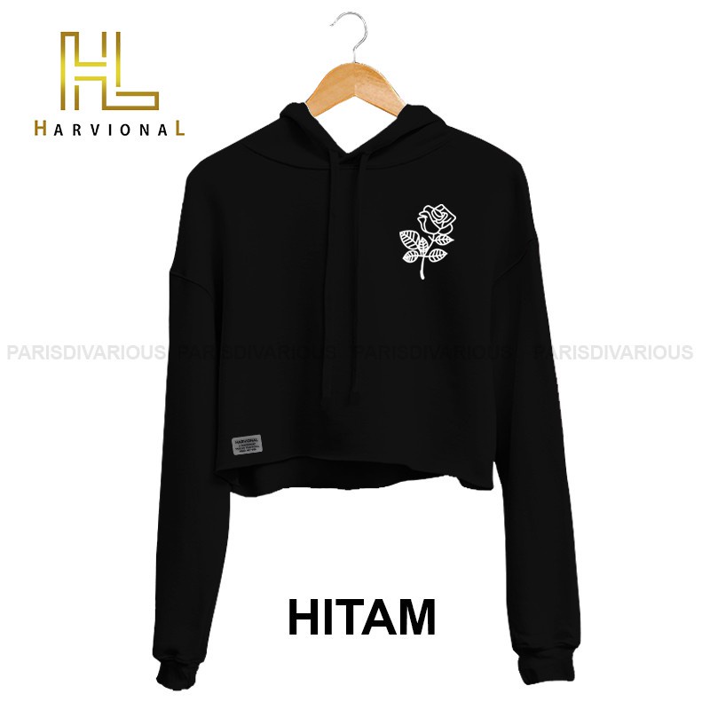 SWEATER CROP HOODIE FLOWER TENGAH BAHAN FRENCHTERRY TERLARIS