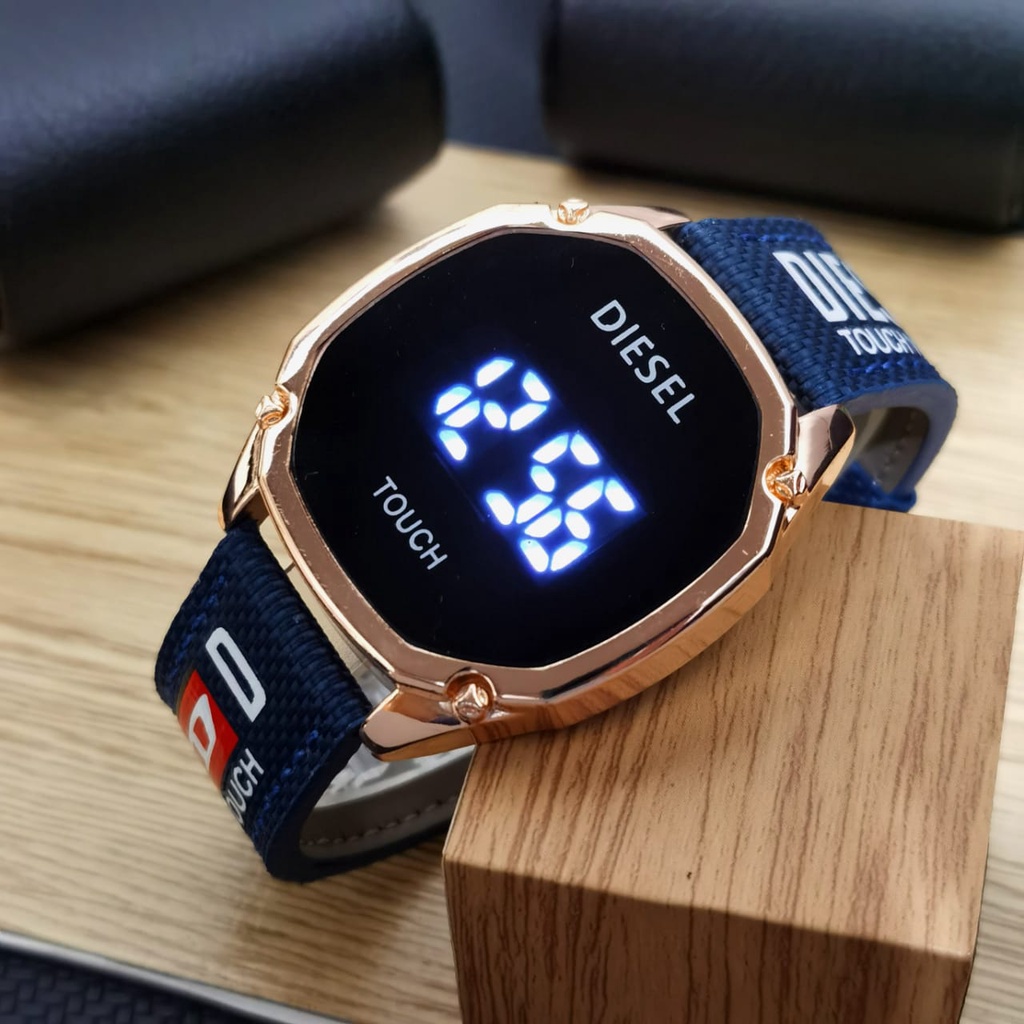 COD Jam Tangan Sporty Pria Diesel LED Touch Screen Tali Kanvas Diameter 42mm YL12
