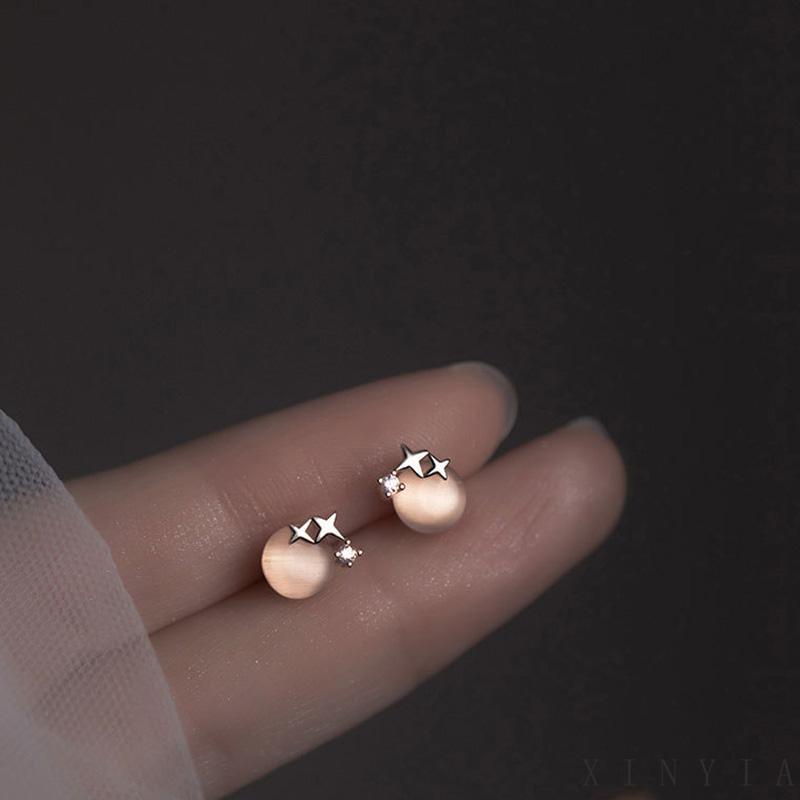 【Bayar di tempat】Anting Tusuk Sterling Silver 925 Desain Bintang Kecil Hias Batu Opal Simple Untuk Wanita