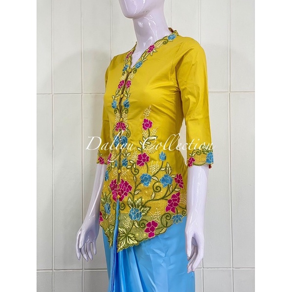ESW02 - Daliyu KEBAYA ENCIM LENGAN 7/8 BORDIR WARNA Katun Stretch / S M L XL-Kuning