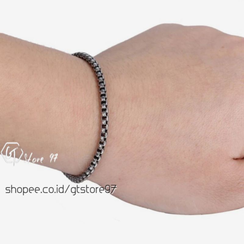 Gelang Pria Wanita Titanium Stainless Steel Anti Karat Silver Perak Asli Cowok Cewek Rantai Besi Baja Putih