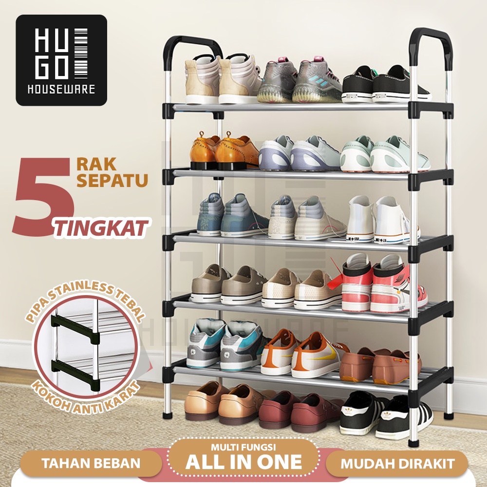 HUGO Rak Sepatu Portable Serbaguna 4 &amp; 5 Tingkat Stainless Steel