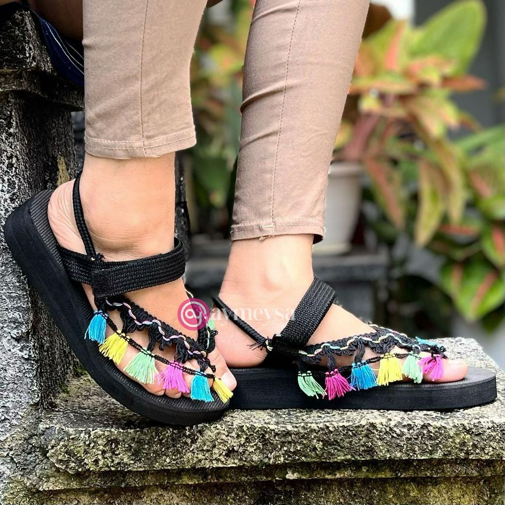 Sandal Wedges Boho Rumbai Etnik Bali Bohemian