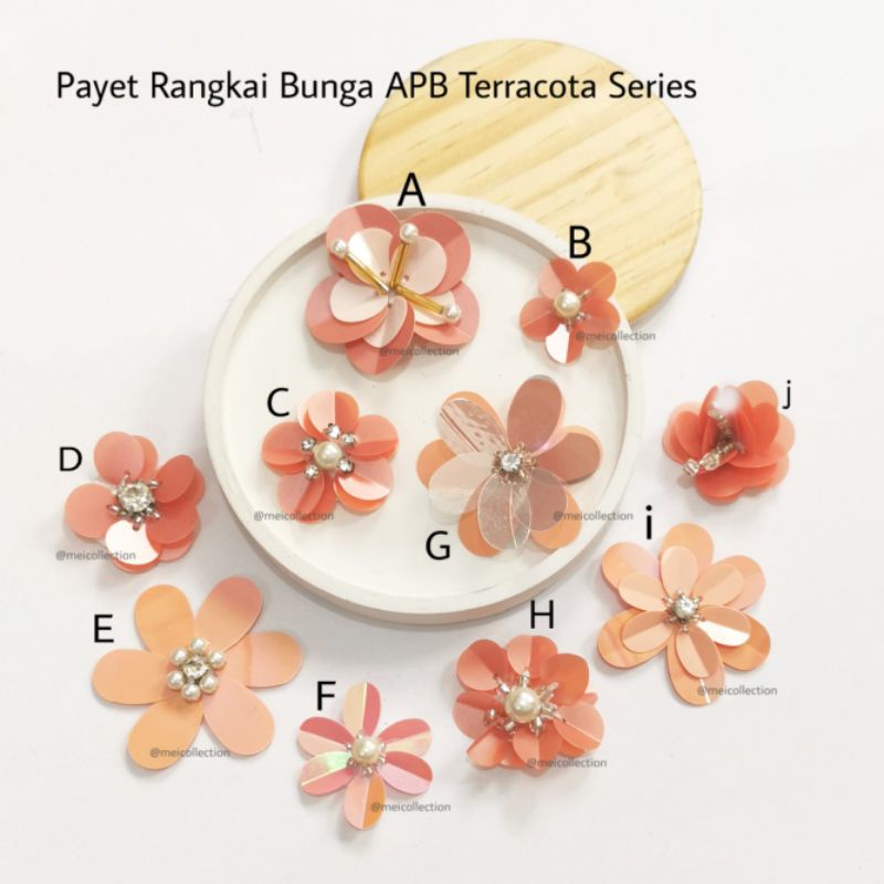 (satuan) payet rangkai bunga 3d kompilasi terracota bata mutiara rangkai leher pinggang peach orange