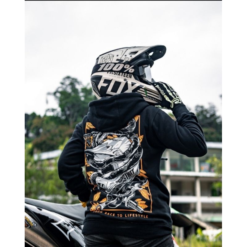 HOODIE | PROSTREET | SNAKE SUPERMOTO | ORIGINAL | BLACK | NEW-Hitam S