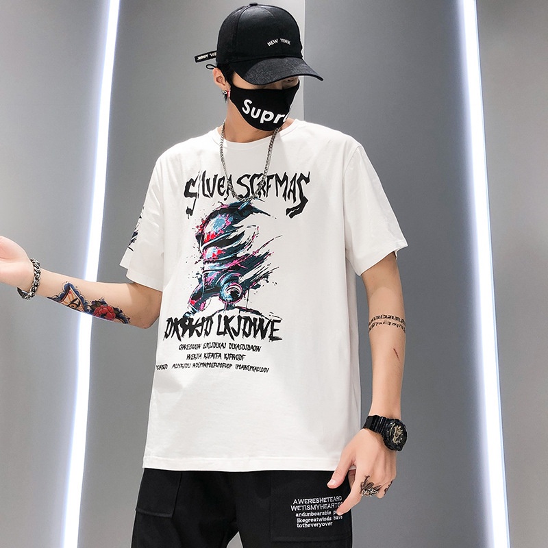 Hip-Pop T-shirt 2021 Ins Super Terkenal Anak Muda Street Fashion T-shirt Sangat Besar Cetak Alien T-