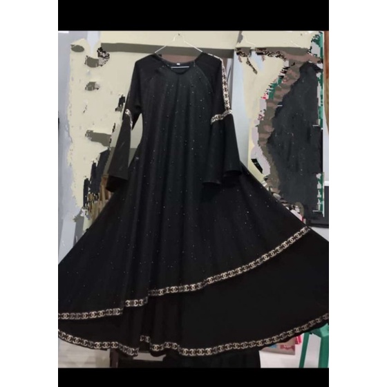 Abaya mewah tile glitter hitam/Abaya ori temboro