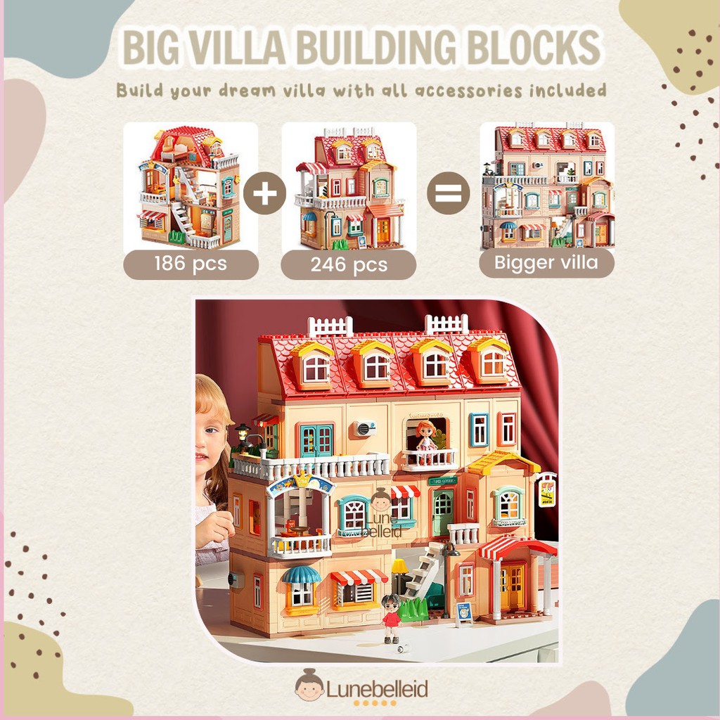 Big Villa Building Blocks 186pcs dan 246pcs / Mainan Lego Bangun Rumah / Mainan Rumah Rumahan Besar