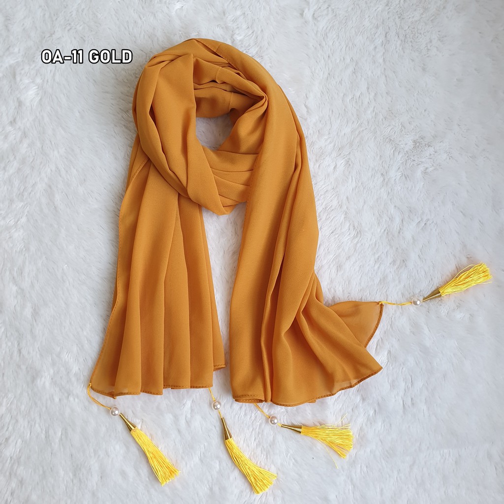 Hijab Pashmina ceruty tassel mutiara juntai heavy bubble chiffon A54 jilbab diamond babydoll
