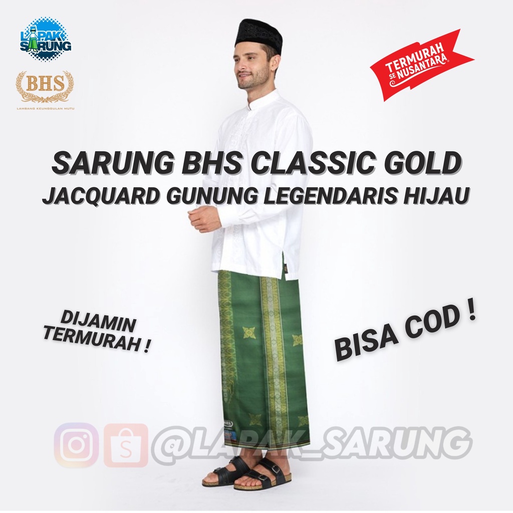 Sarung BHS Classic Gold Motif Jacquard Gunung Legendaris Hijau Tua