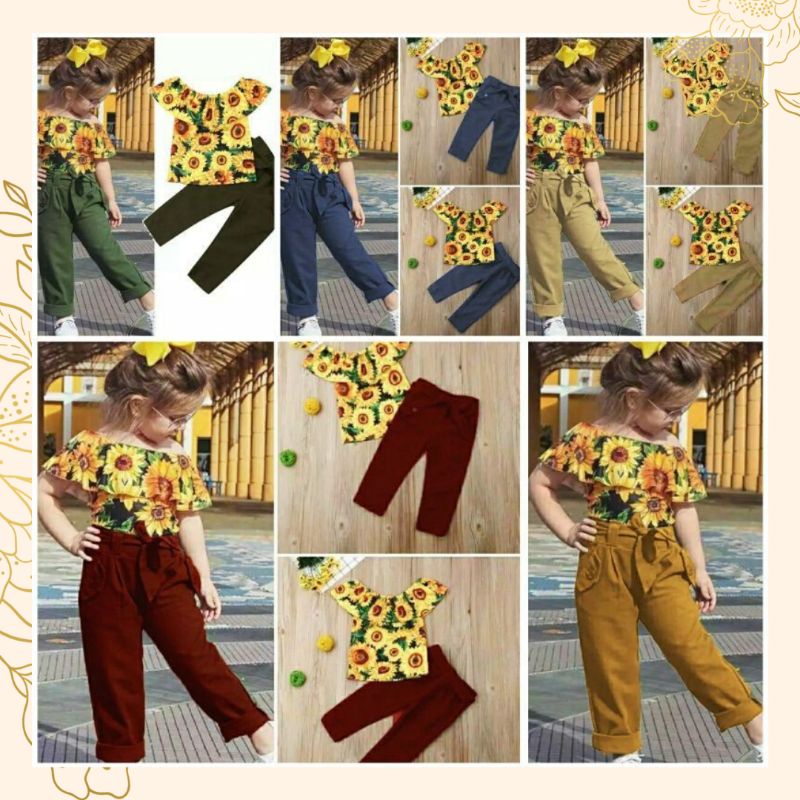 Setelan Anak Perempuan Cantik/Baju Anak Perempuan Motif Bunga/Setelan Anak 3-5 tahun